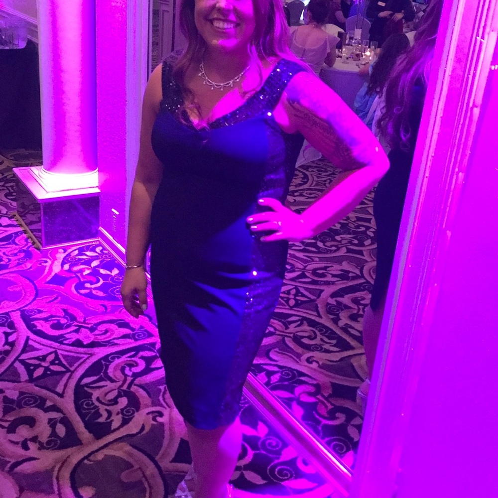 Calvin Klein Blue and Silver Sequin Sheath Dress - Picture 2 of 3